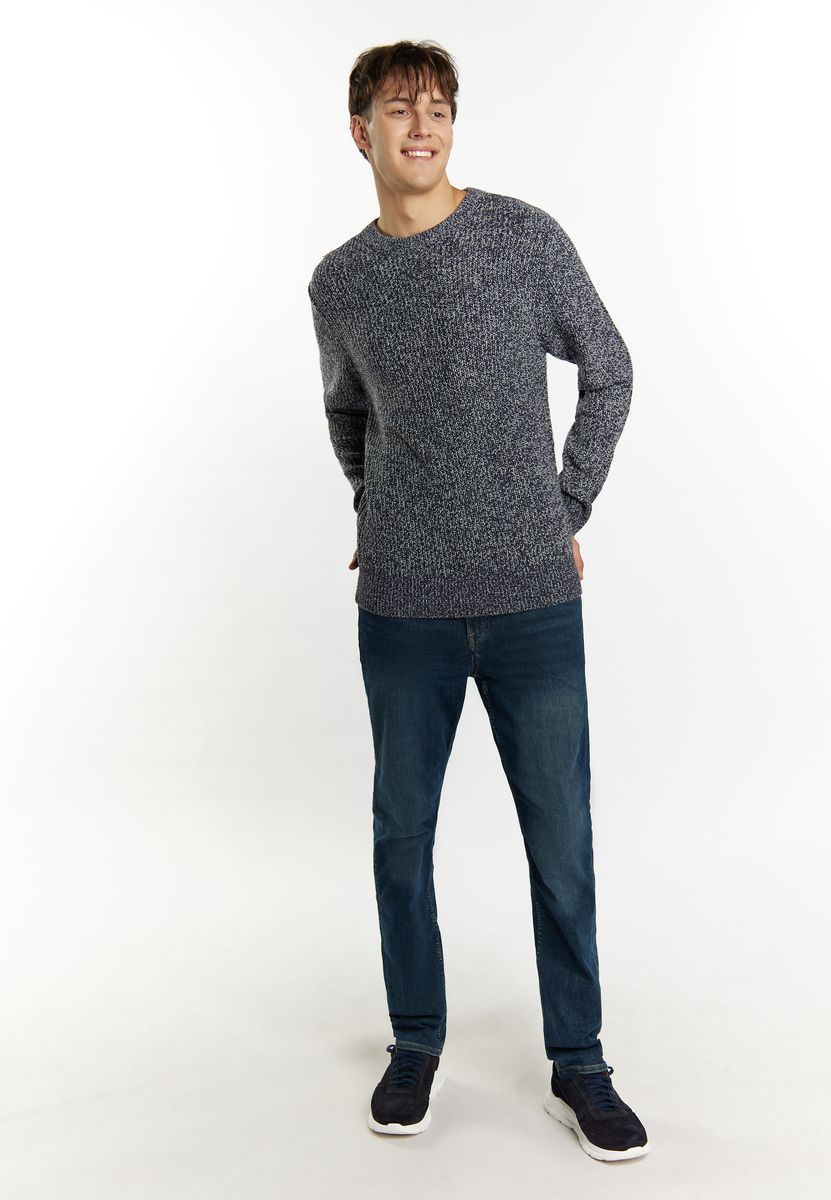 Strukturierter melierter Rundhals-Strickpullover