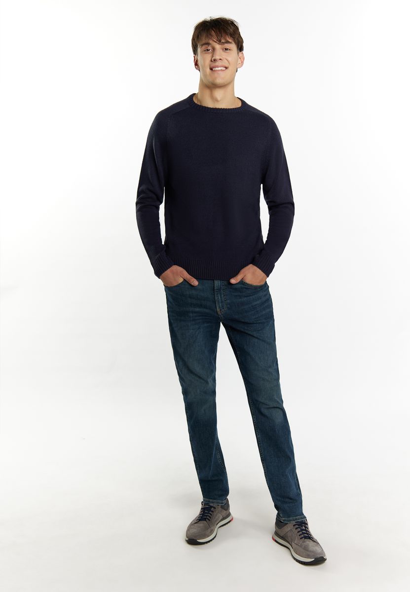 Strukturierter melierter Rundhals-Strickpullover