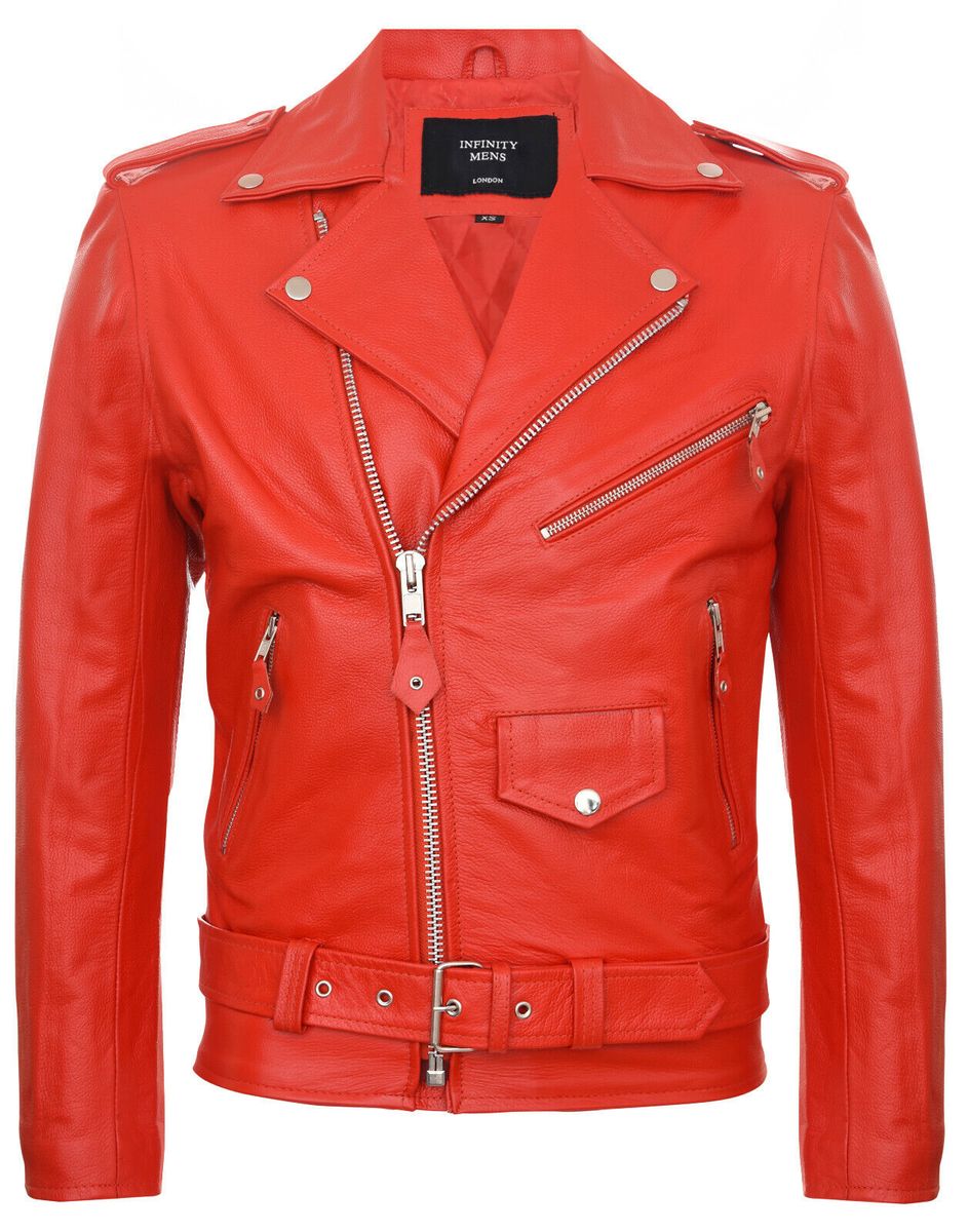 Weiße Leder Bikerjacke mit Gürtel