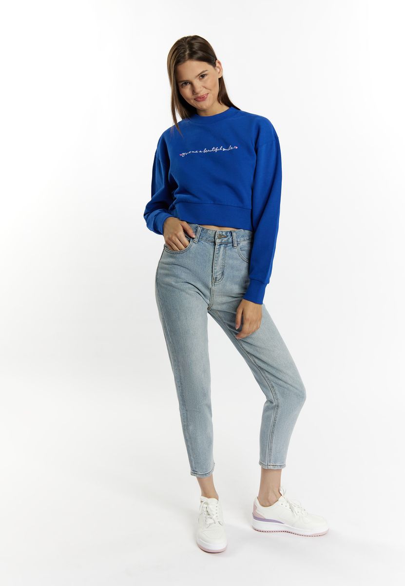 Besticktes Cropped-Sweatshirt mit Statement