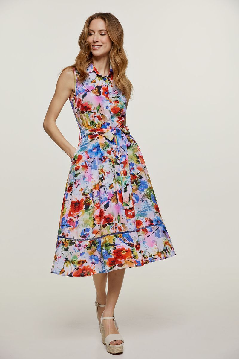 Florales ärmelloses Midi-Hemdkleid