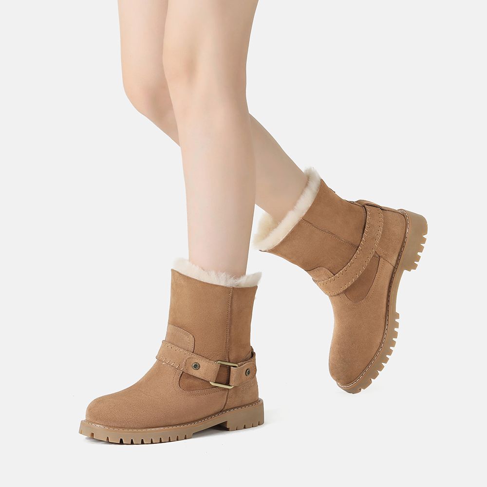 Wildlederstiefel mit Schafwollfutter und Schnalle