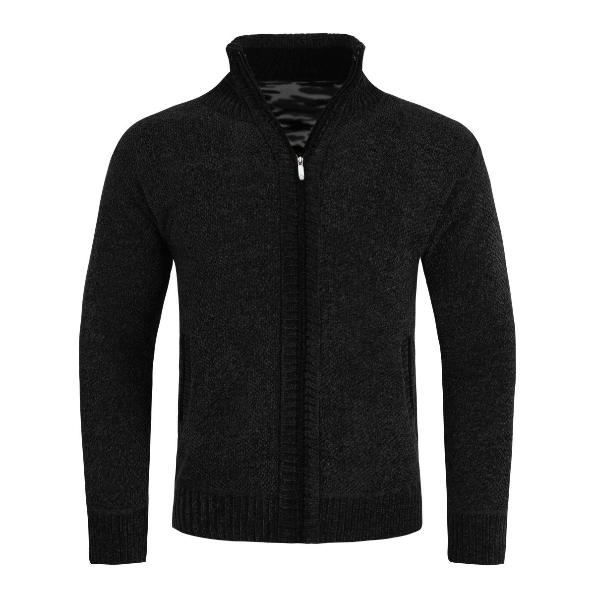 Herren-Strickjacke mit Stehkragen und Rei?verschluss