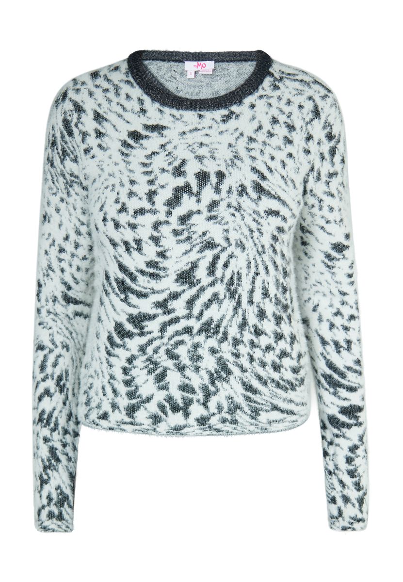 Flauschiger Strickpullover mit Animal Print