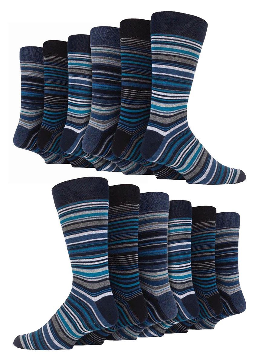 12 Paar Multipack Herren Baumwolle bunt gestreiften Kleid Socken | Socken Snob | gemusterten Business Casual Dress Socken - Leicester