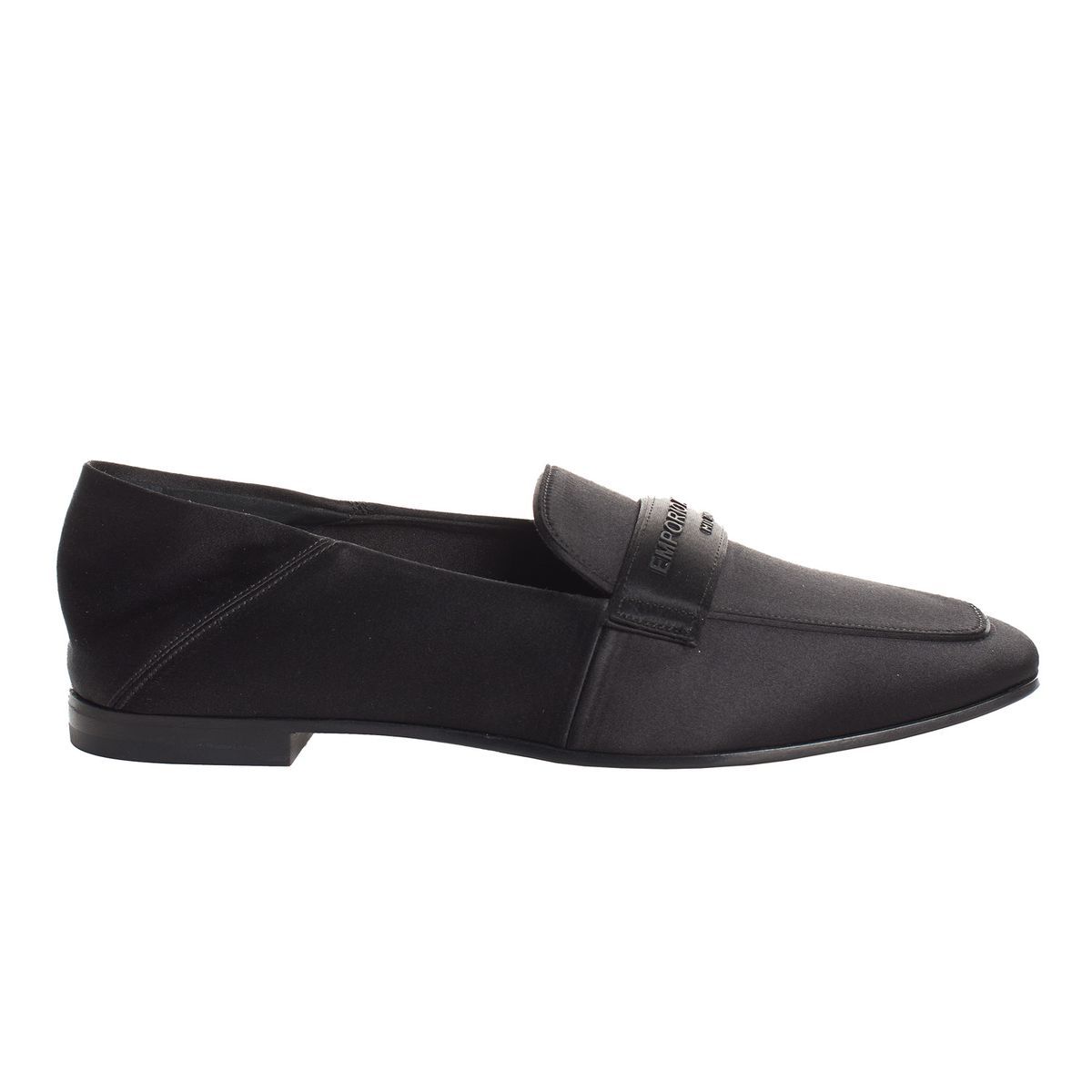 Elegante Satin-Loafer mit geprägtem Band