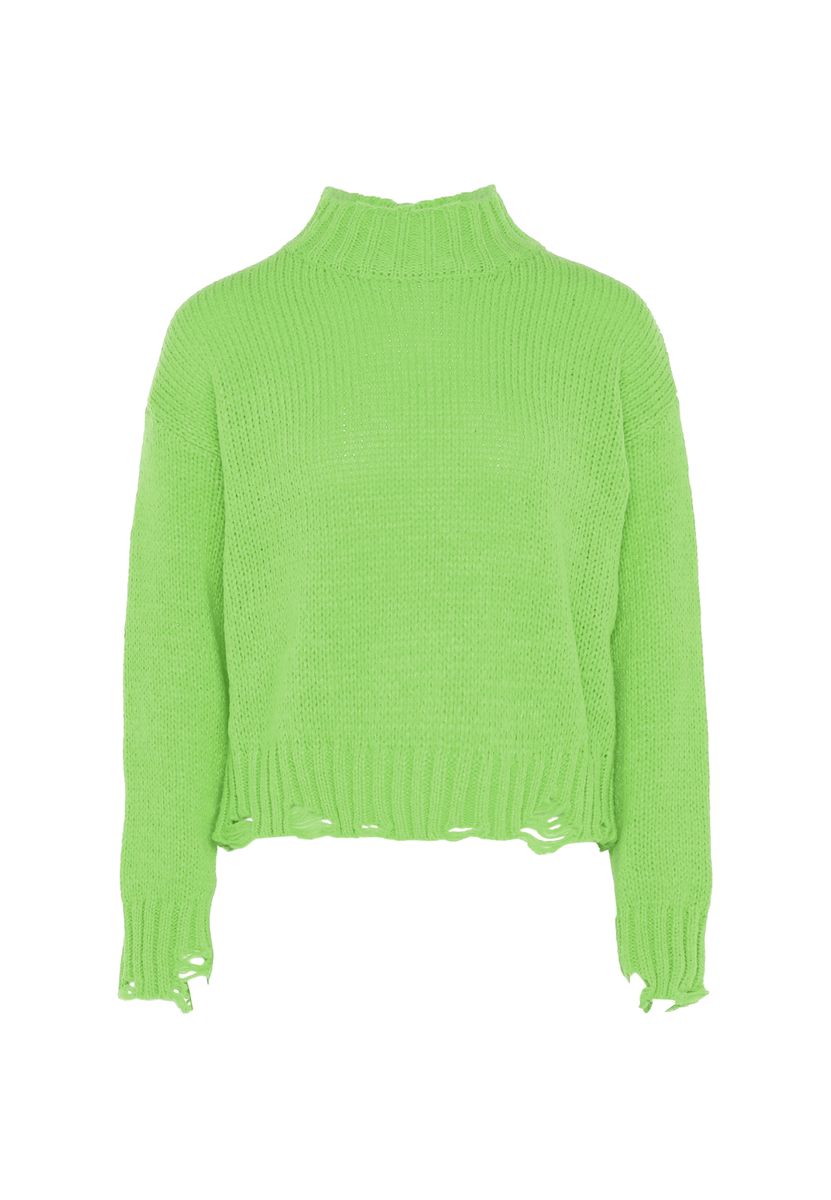 Distressed Zopfstrickpullover mit Stehkragen