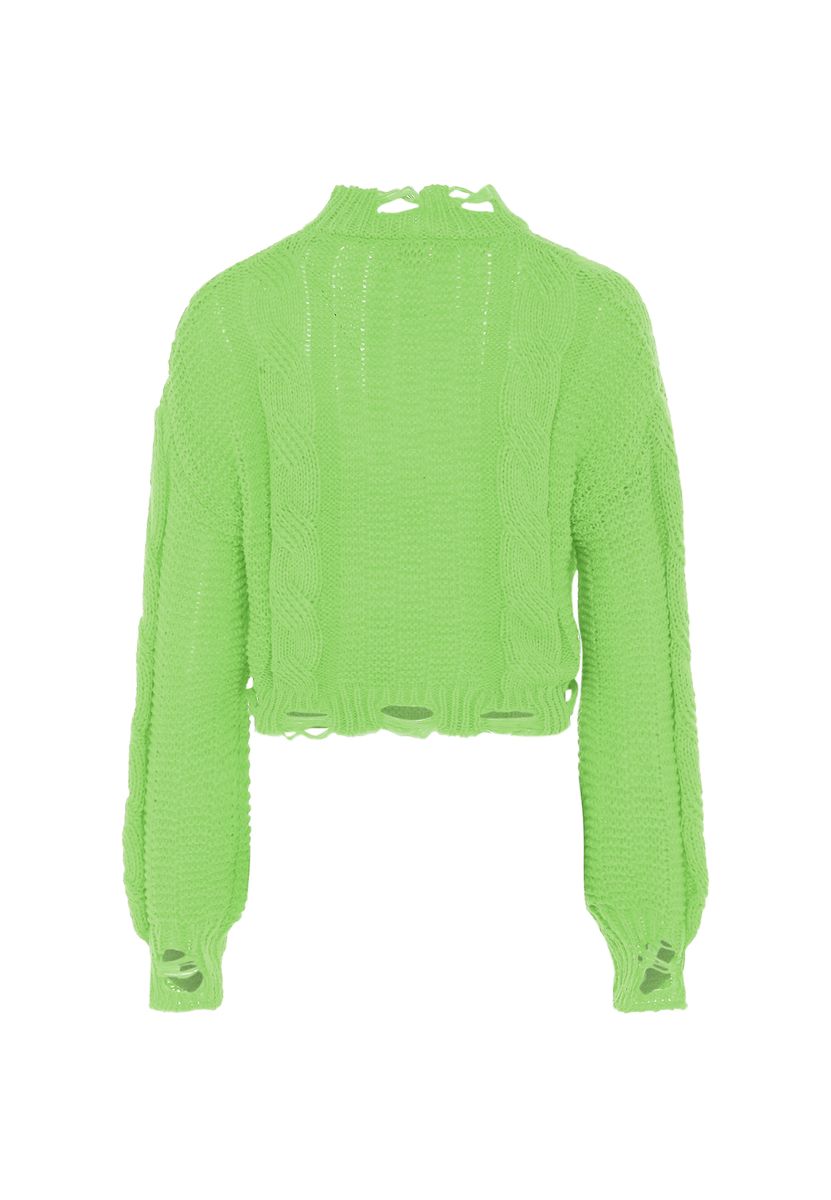 Distressed Zopfstrickpullover mit Stehkragen
