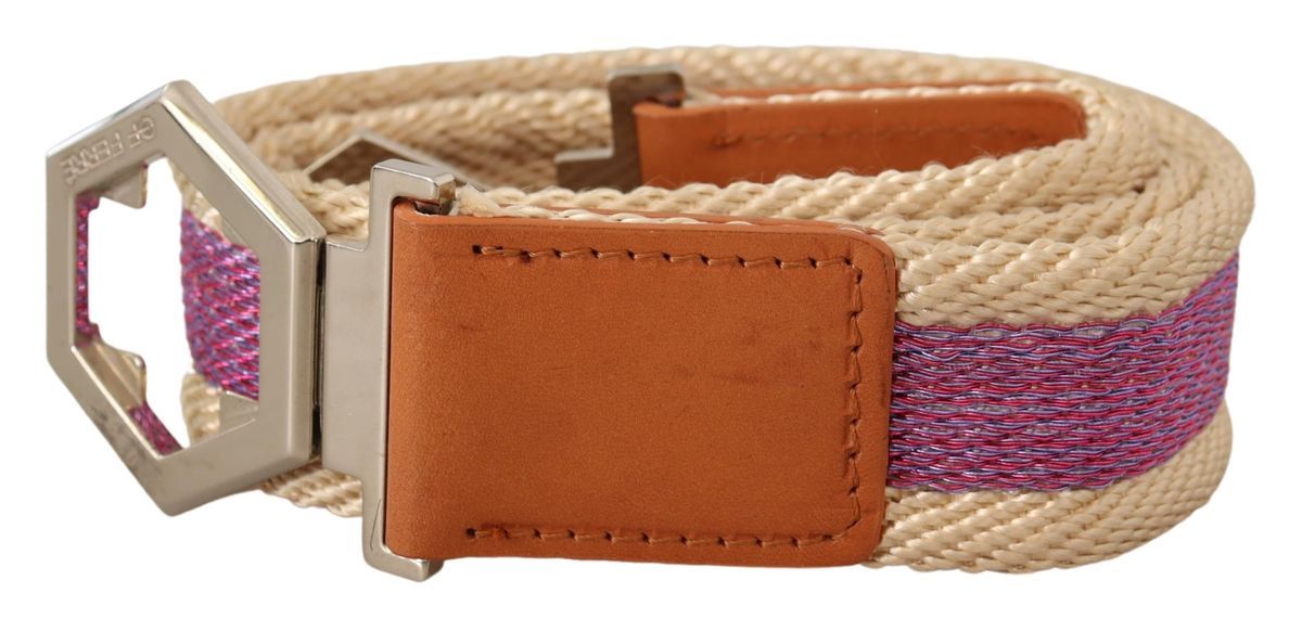 GF Ferre Ceinture pour femme en cuir multicolore avec boucle en forme d'hexagone argenté