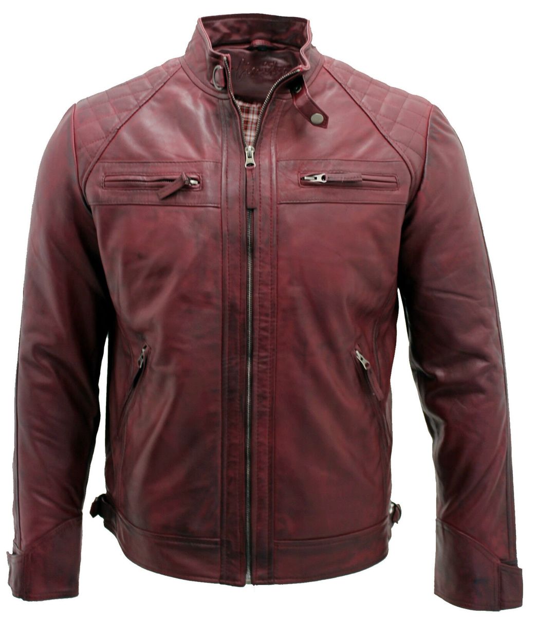 Braune Leder Bikerjacke gesteppte Schultern