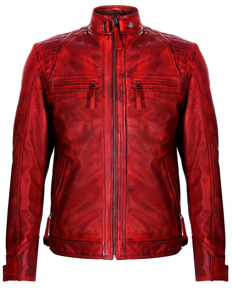 Braune Leder Bikerjacke gesteppte Schultern