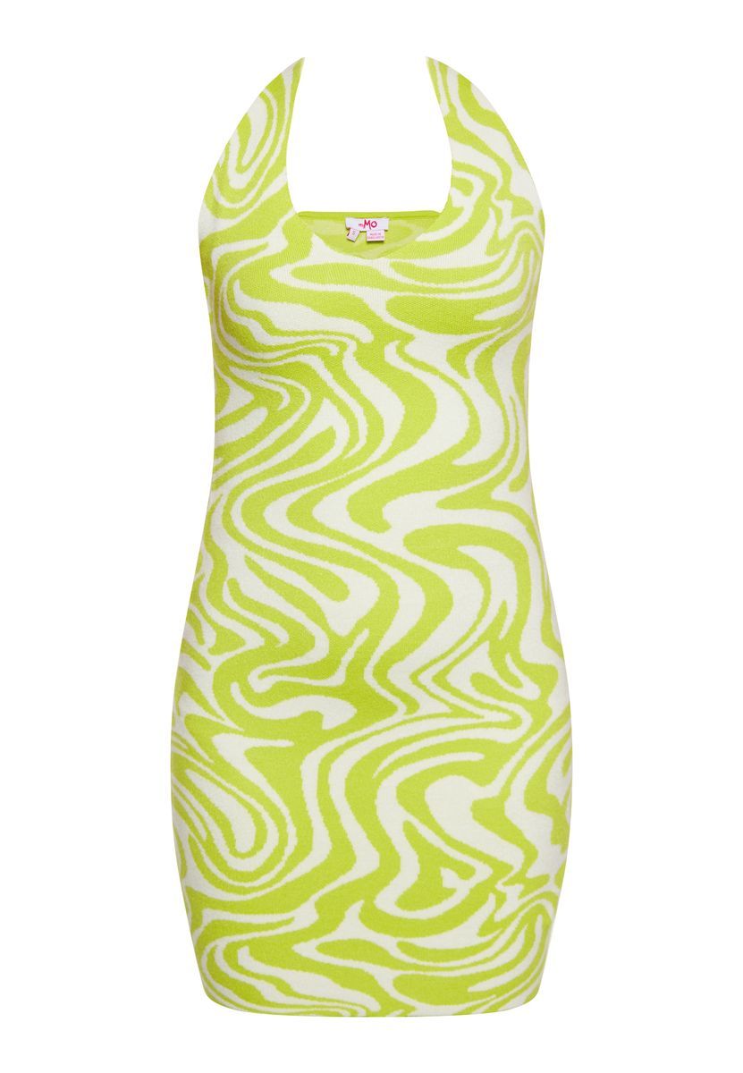 Strick-Neckholder-Kleid mit Wirbelmuster