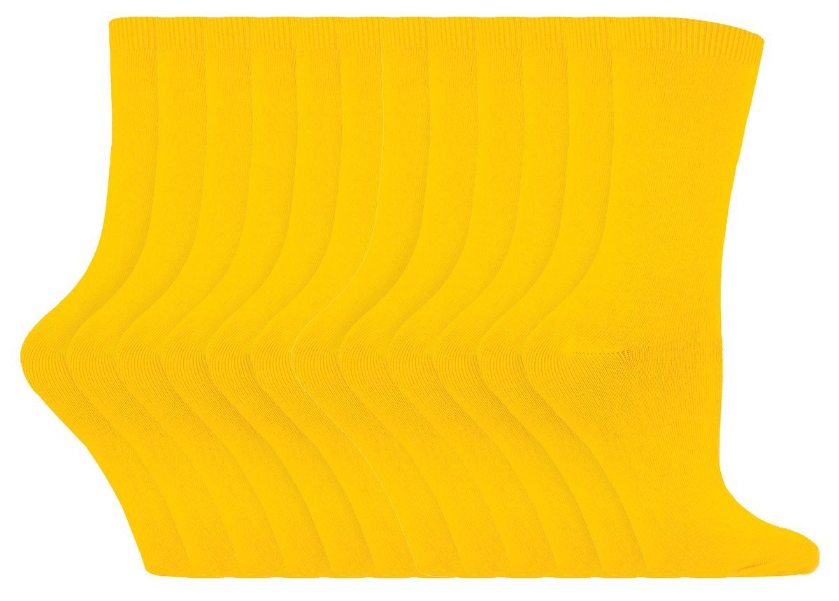 Damen Einfache Baumwollreiche Socken | 12er Pack Multipack | Sock Snob | Dünne Bequeme Bunte Crew Knöchelsocken für Damen - Gelb