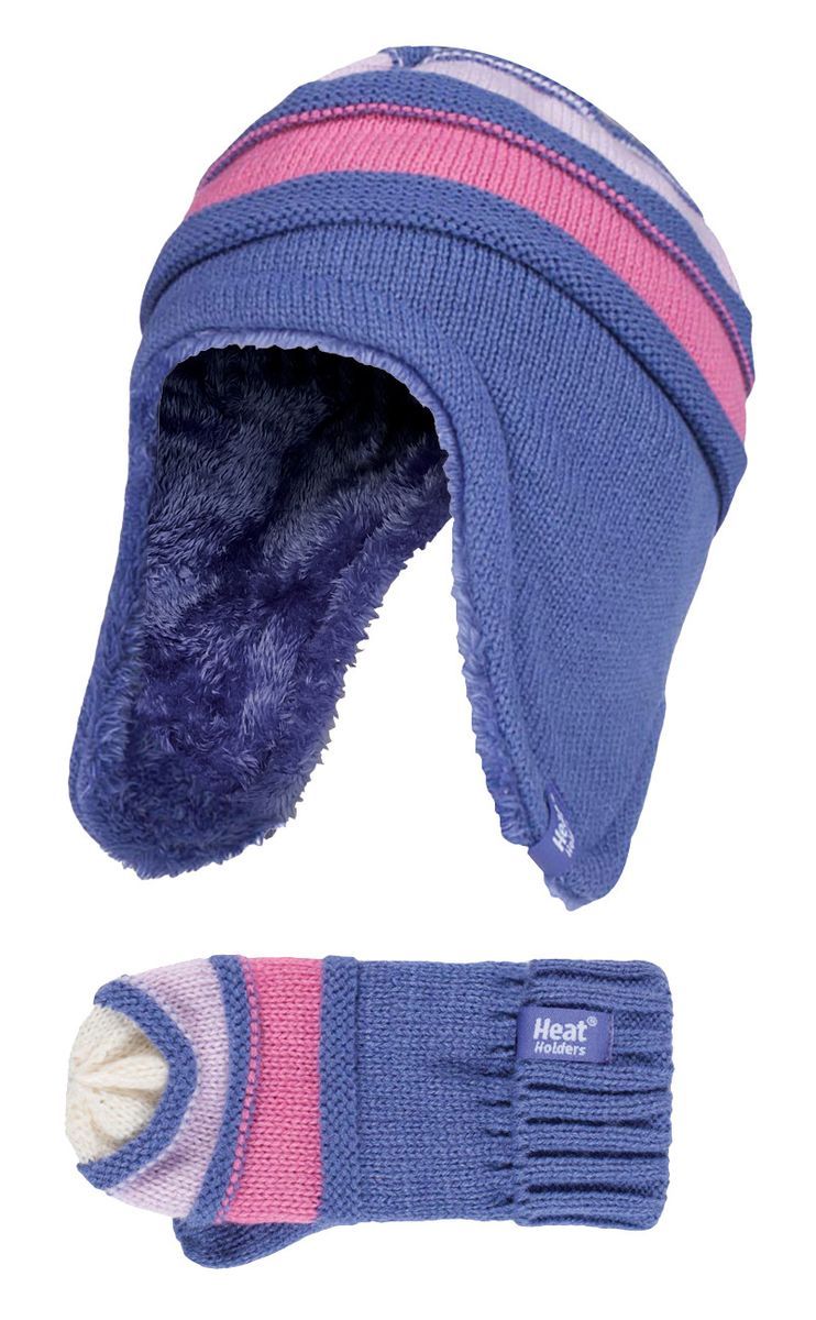 Wärmehalter - Kinder Mädchen Winter Warm Fleece gefüttert Kabel gestrickt Thermal Beanie Mütze und Fäustlinge mit Ohrenklappen - LS1P10