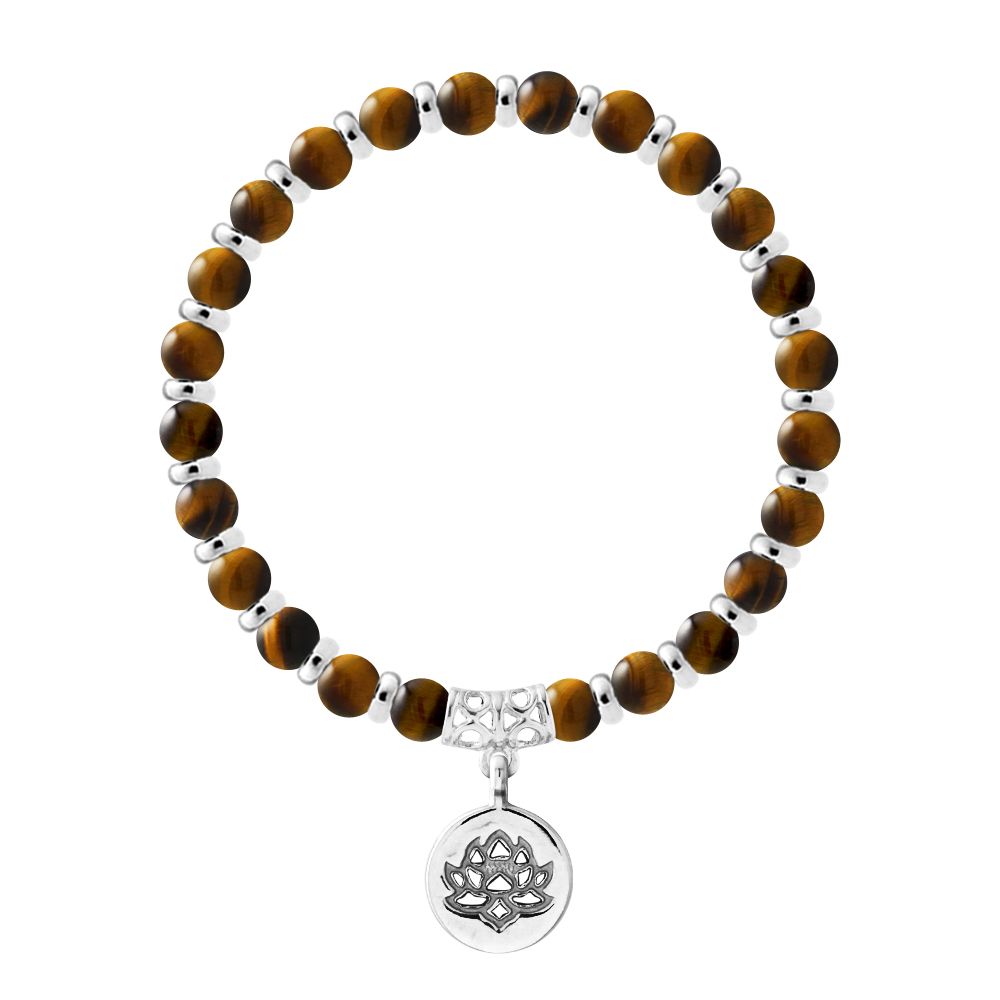 Tigerauge Lotus-Anhänger Perlenarmband