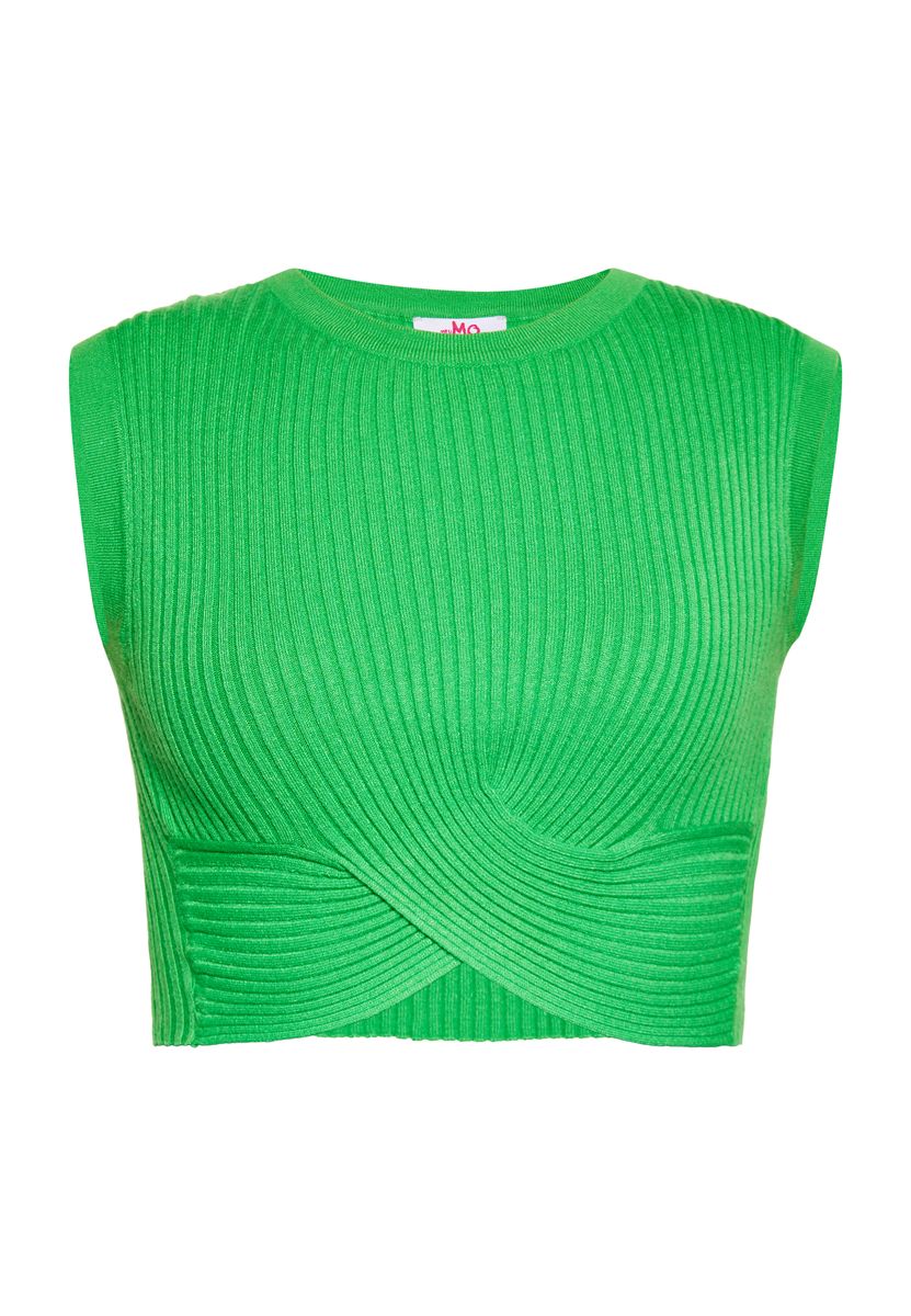 Geripptes Strick Crop Top mit Bindeband