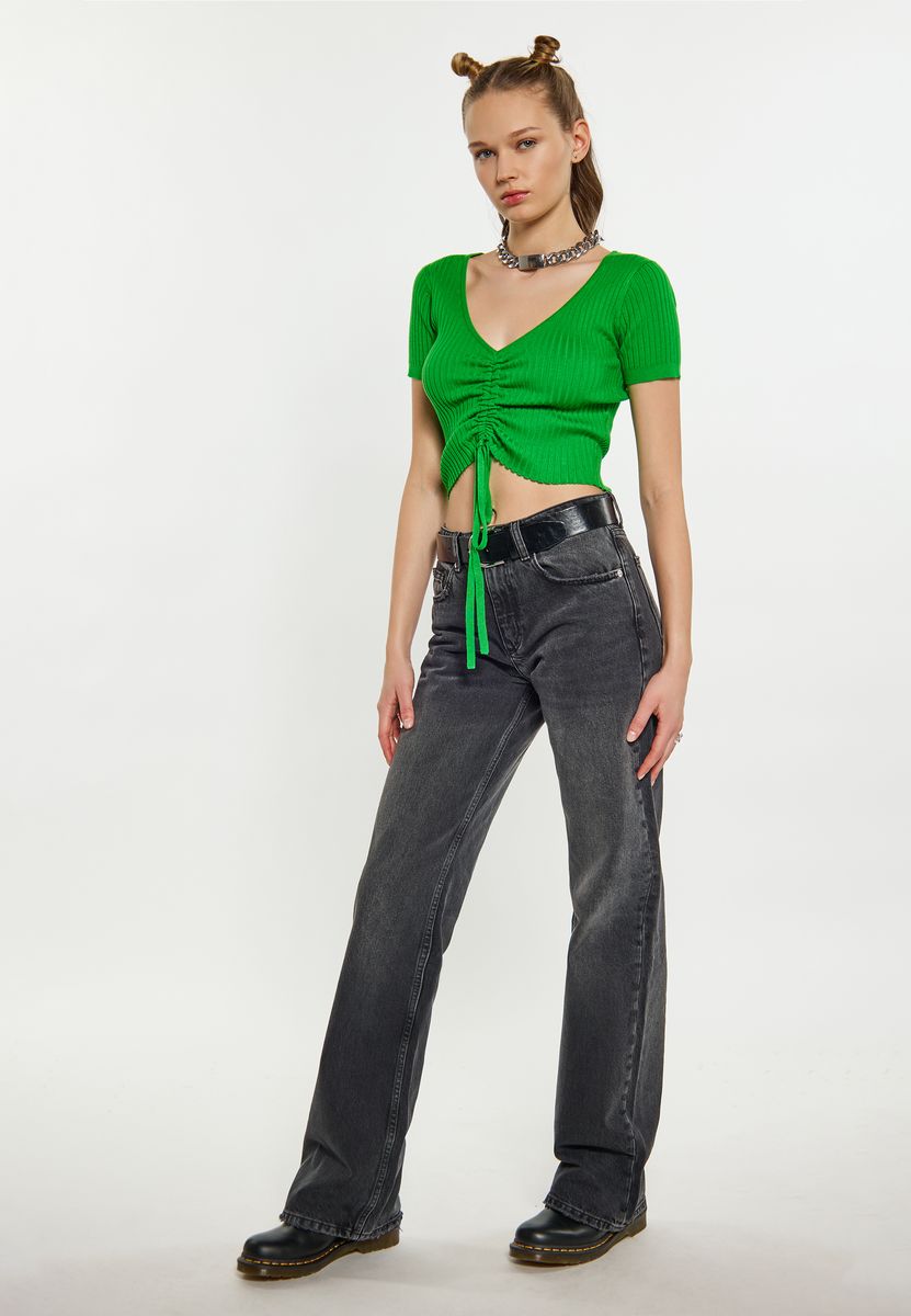 Geripptes Crop-Top mit Kordelzug