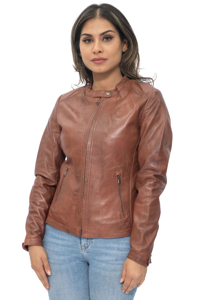 Minimalistische Leder-Bikerjacke