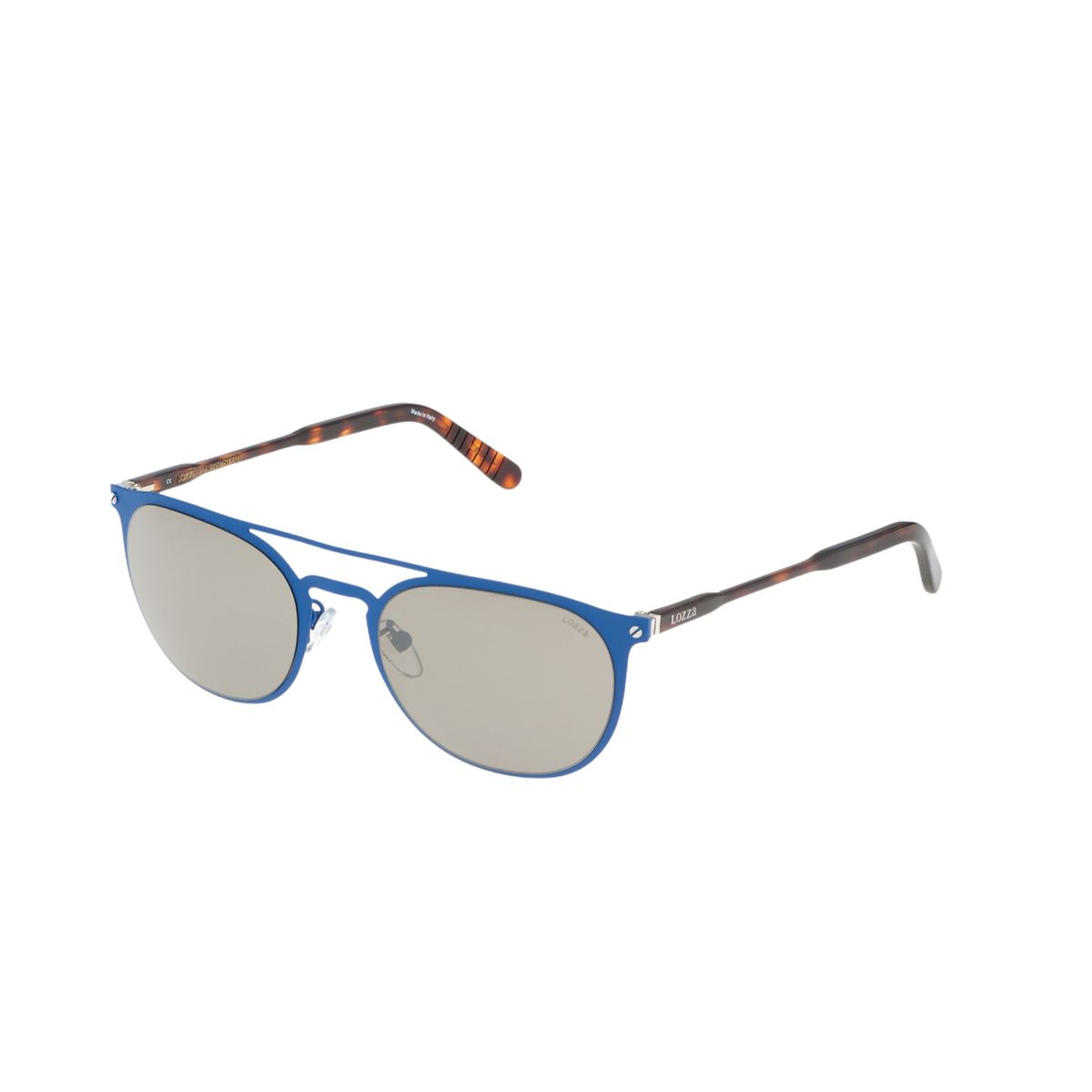 Blaue Pilotenbrille mit Schildpattbügeln