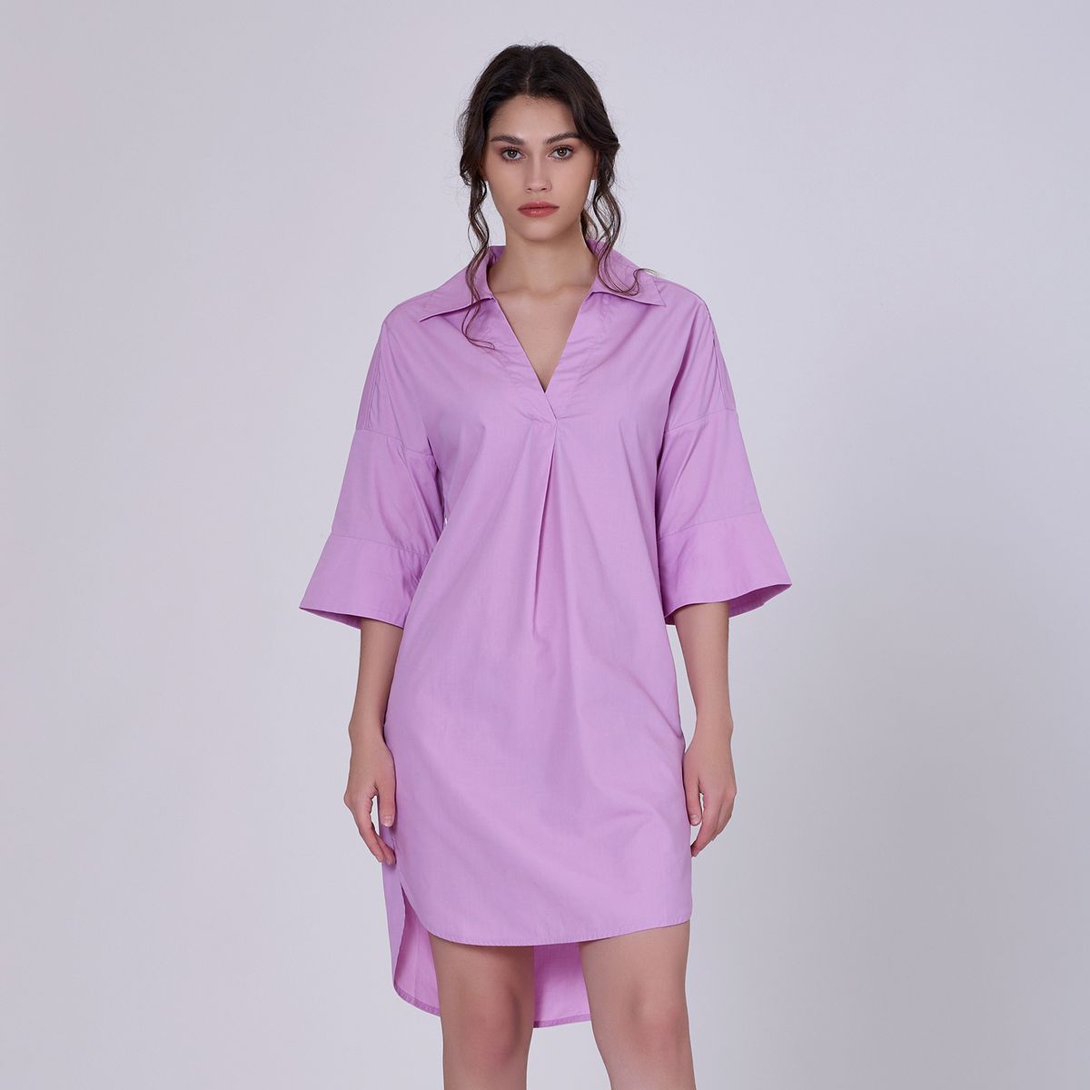 Minimalistisches Baumwoll-Hemdkleid mit Kragen