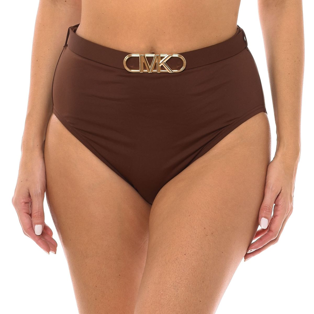 Bikinihose mit hoher Taille und Logogürtel