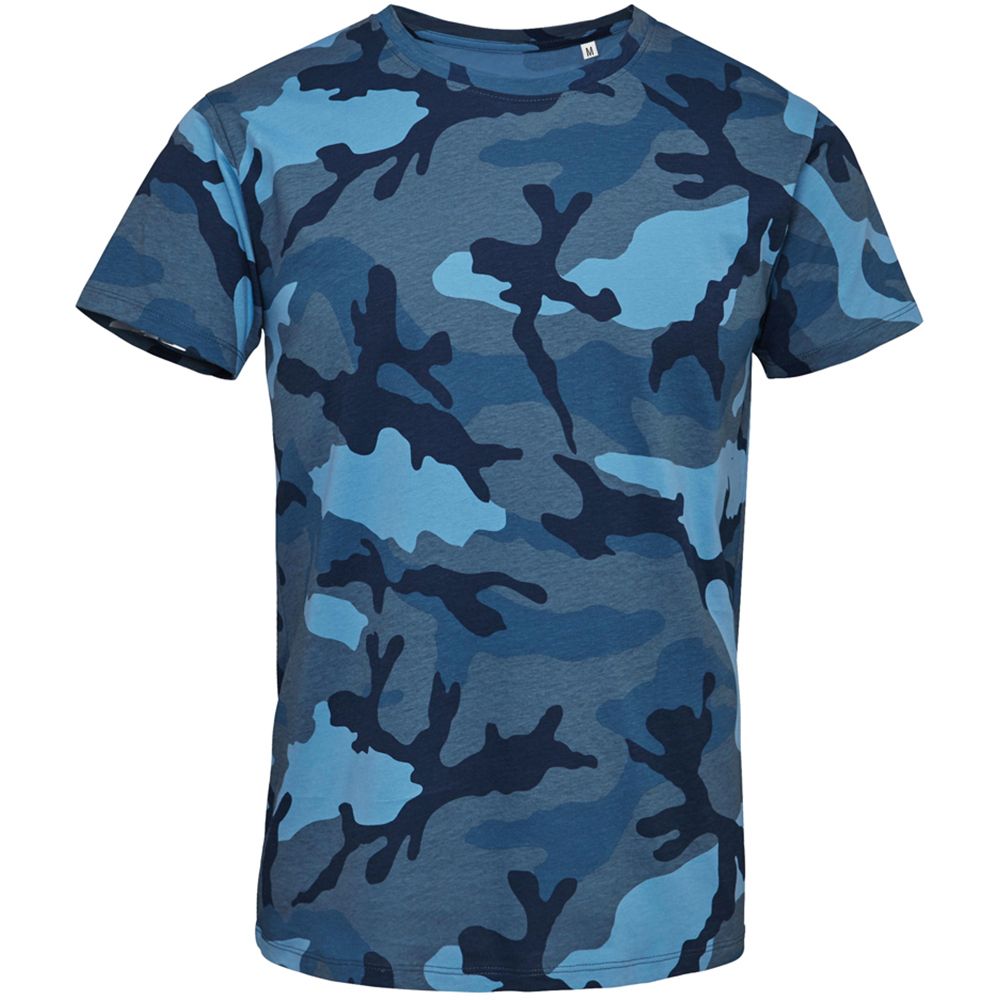 Herren Kurzarm T-Shirt mit blauem Camouflage-Muster
