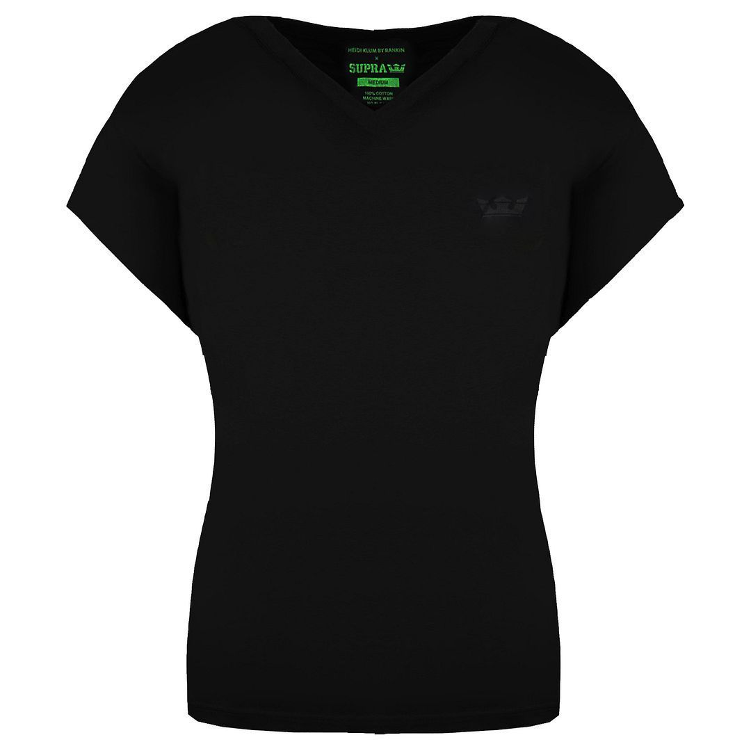 Supra x Heidi Klum Cochs Kurzarm V-Ausschnitt schwarzes Damen T-Shirt 191902 008