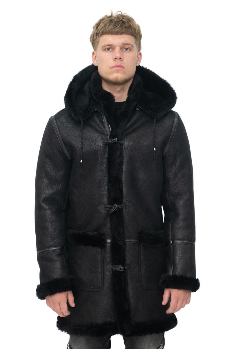 Herren Shearling Dufflecoat mit Kapuze