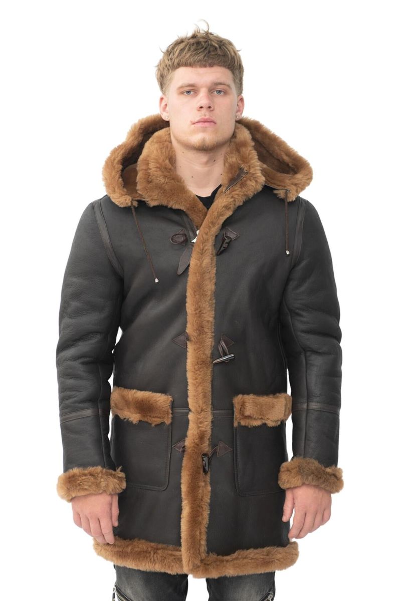 Herren Shearling Dufflecoat mit Kapuze