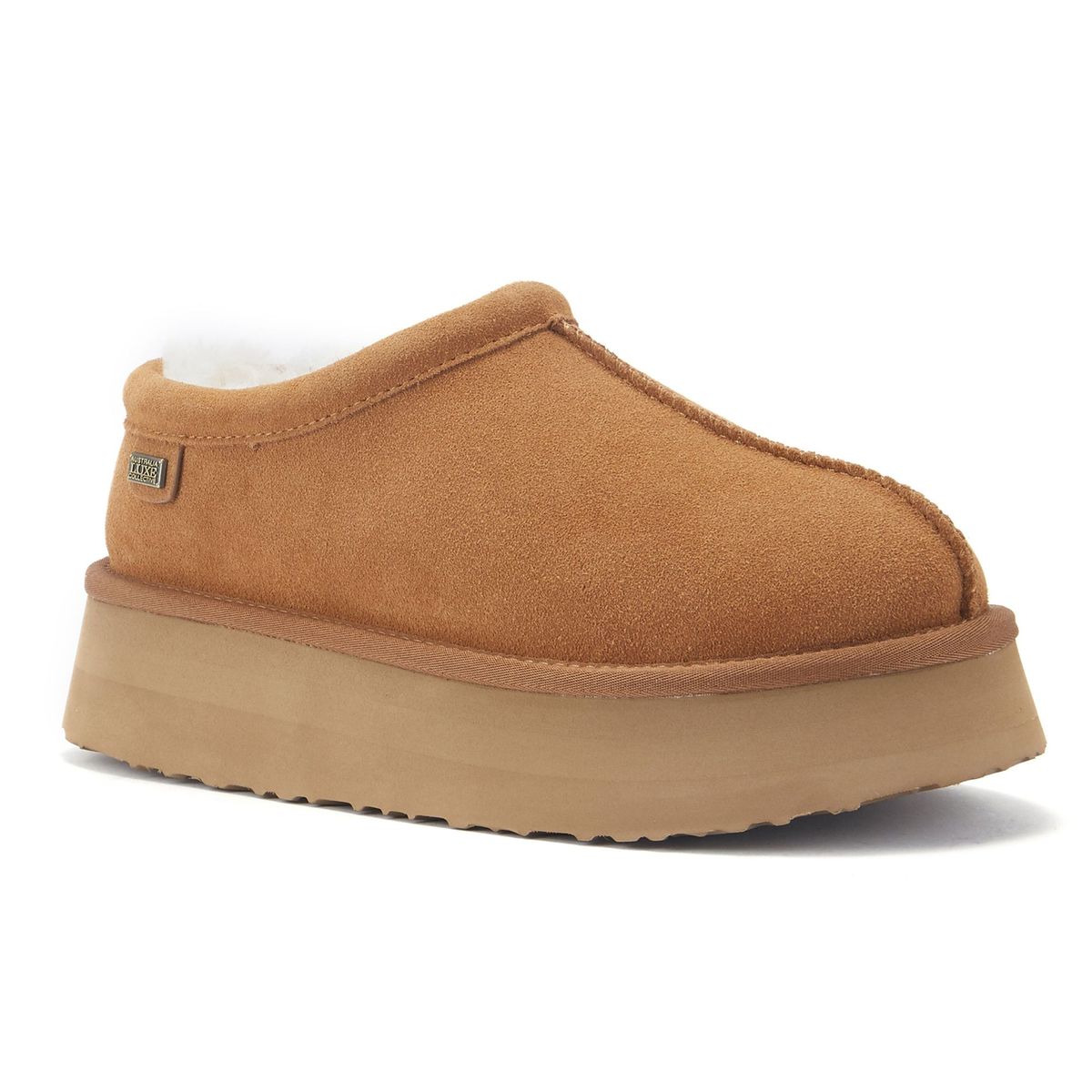 Plateau-Slipper aus Wildleder mit Lammfell