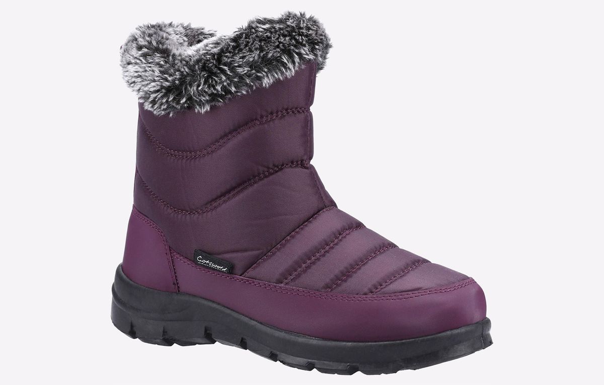 Gesteppte Schneestiefel mit Fellbesatz