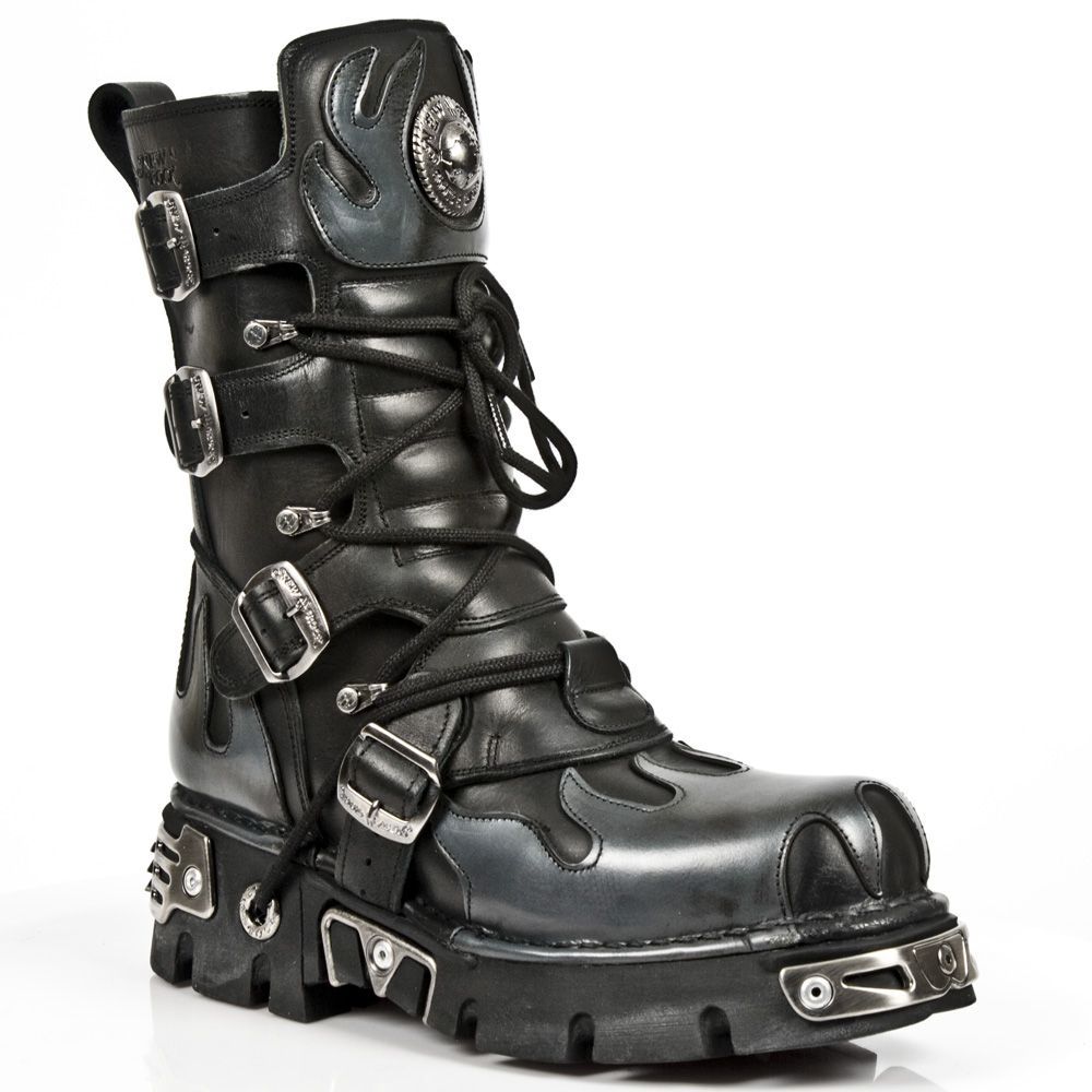 Plateau-Lederstiefel mit Flammen-Dekor