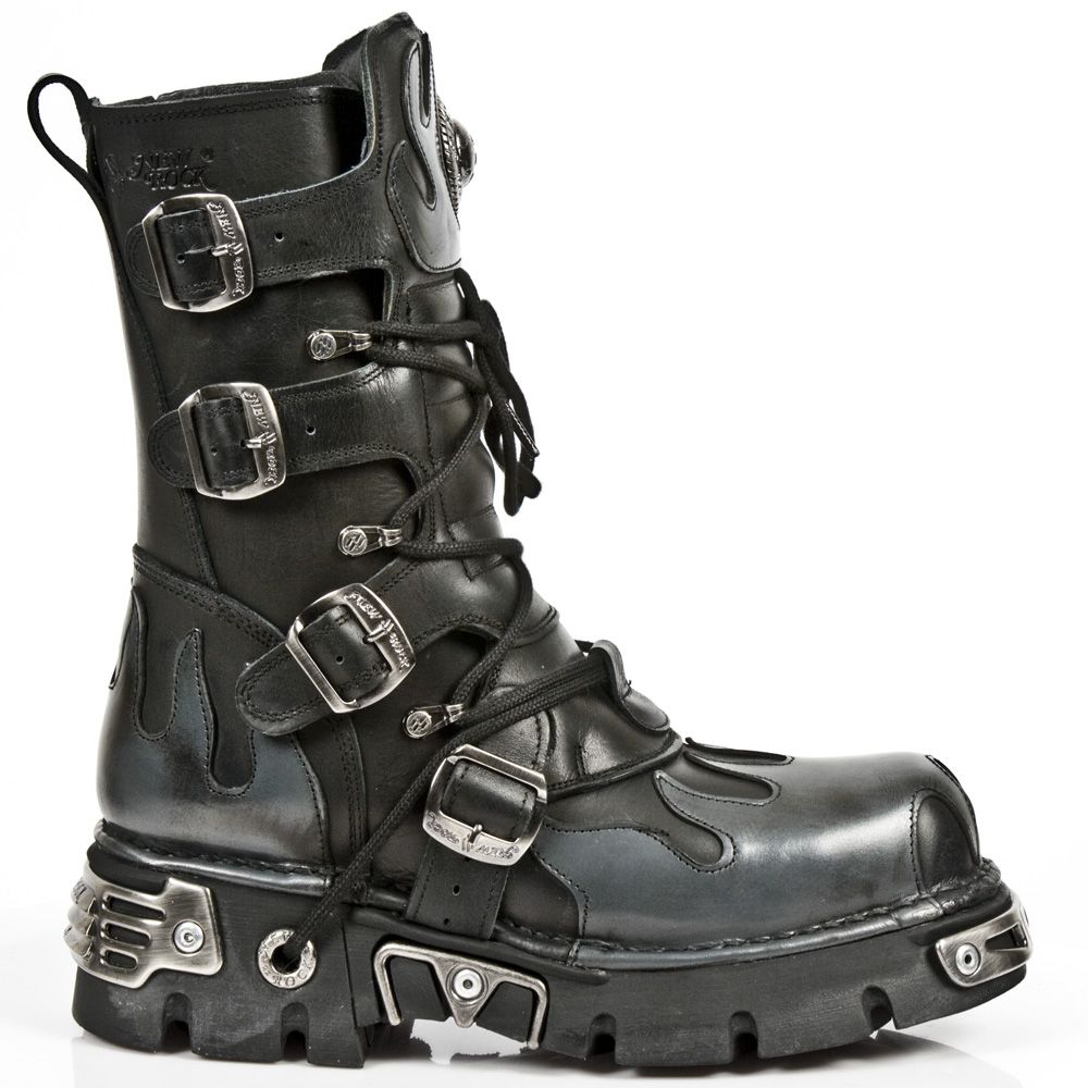 Plateau-Lederstiefel mit Flammen-Dekor