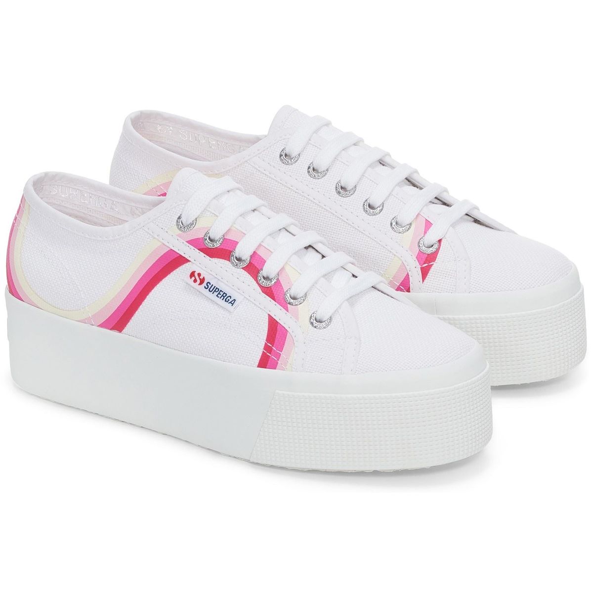 Superga 2790 Round Stripes Cotton Damen Weiß/Schattiert Blau Turnschuhe