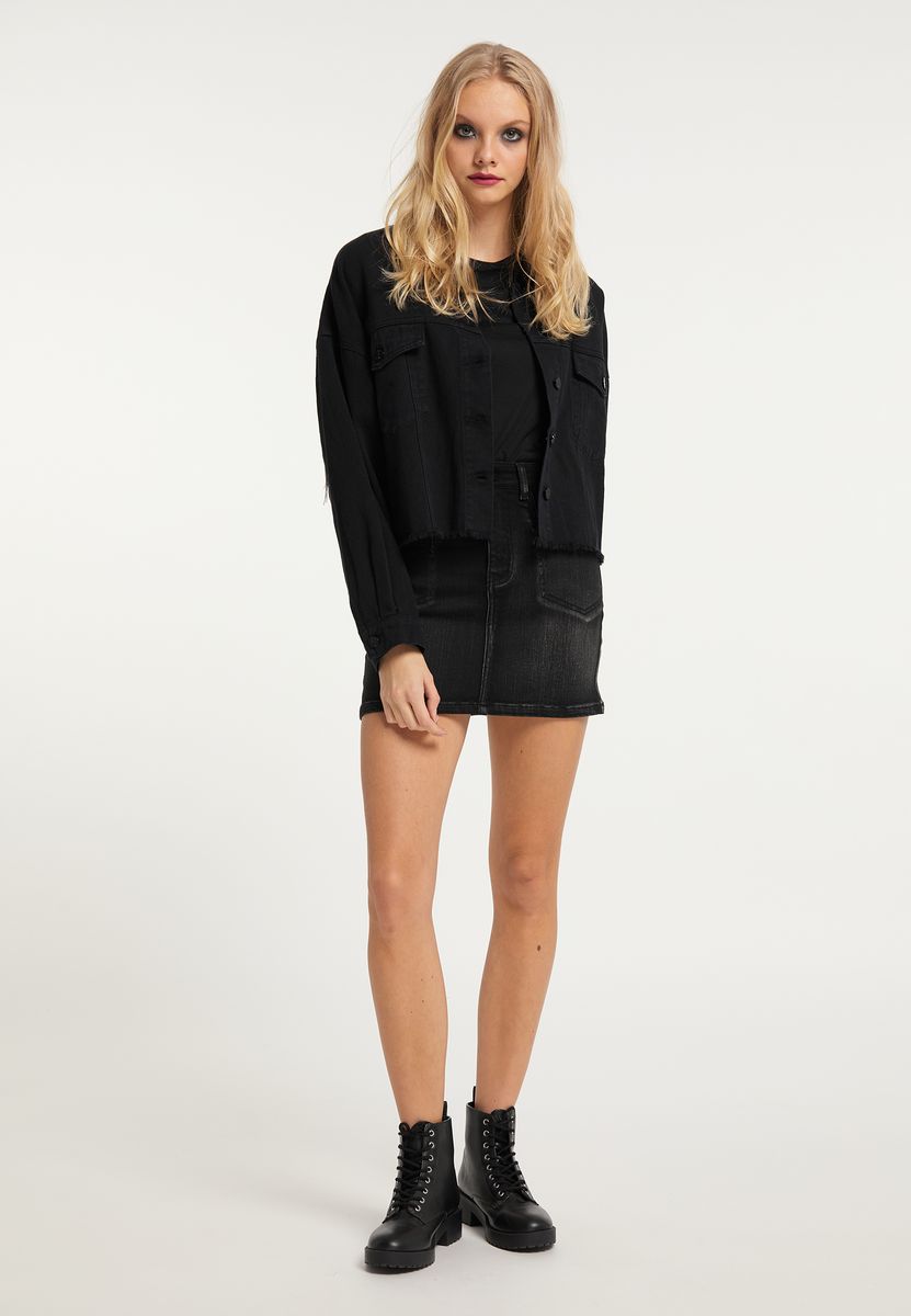Oversized Cropped-Jeansjacke mit Fransen