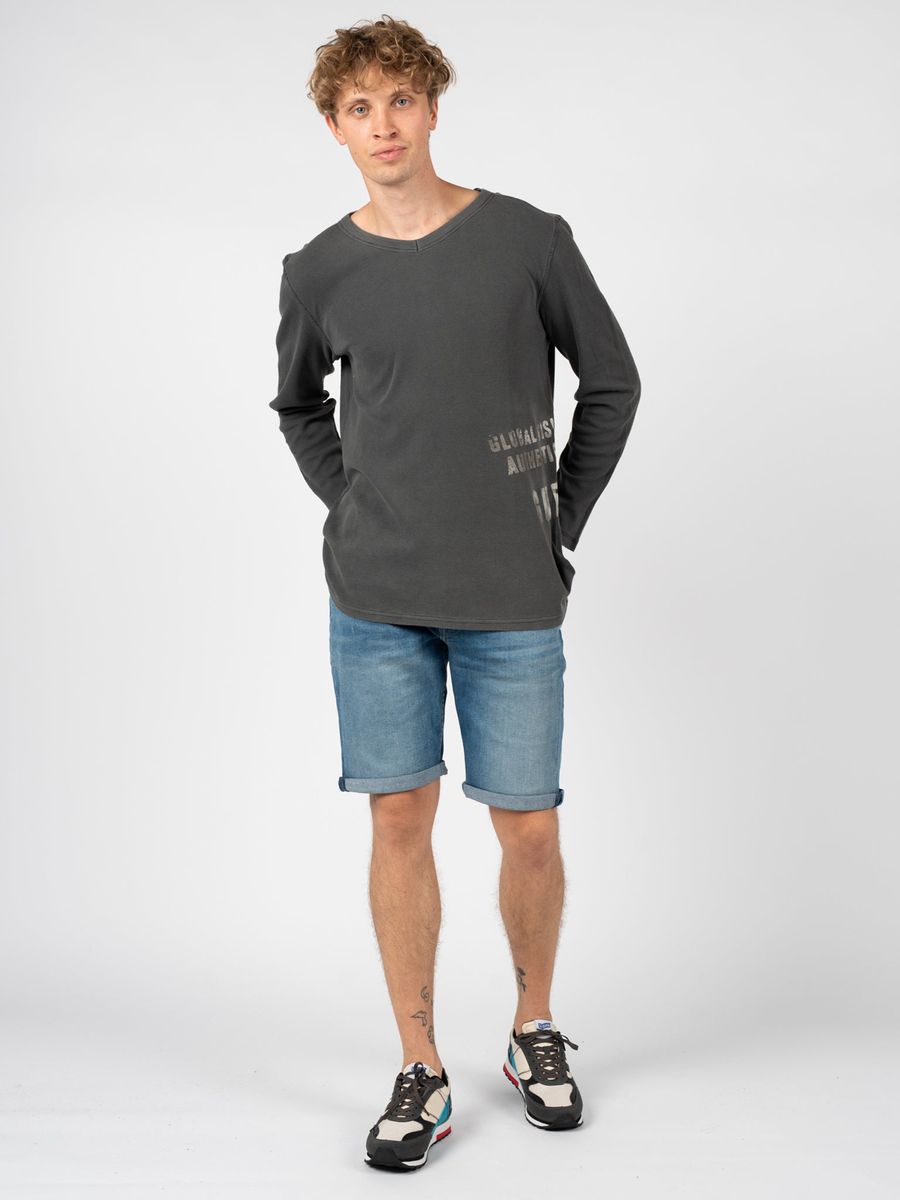 Langarmshirt mit V-Ausschnitt und Print