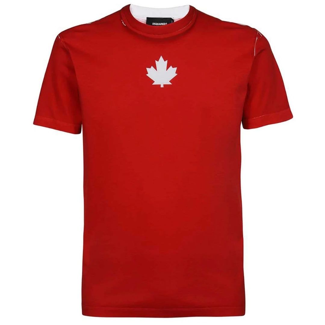 Rotes T-Shirt mit Ahornblatt-Logo