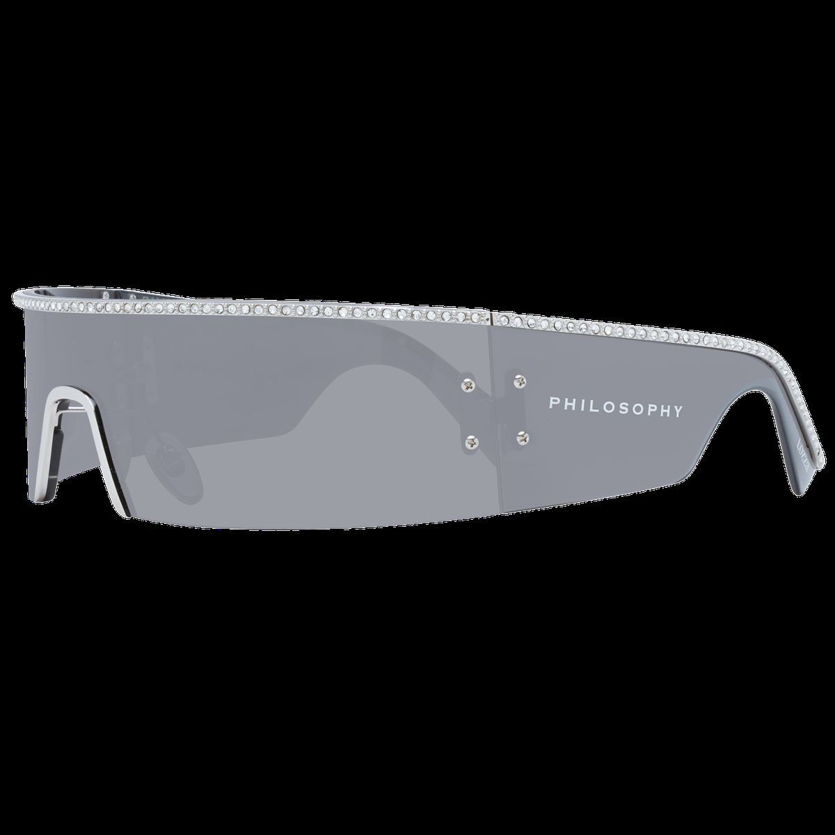 Graue Schild-Sonnenbrille mit Strasssteinen