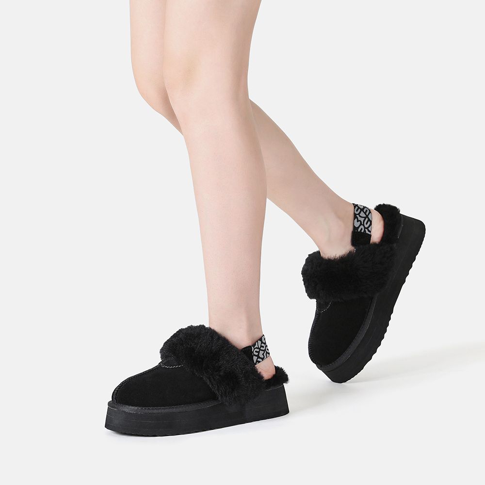 Plateau-Hausschuhe aus Wildleder mit Riemen