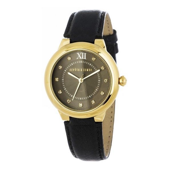 Goldfarbene Uhr mit schwarzem Lederarmband