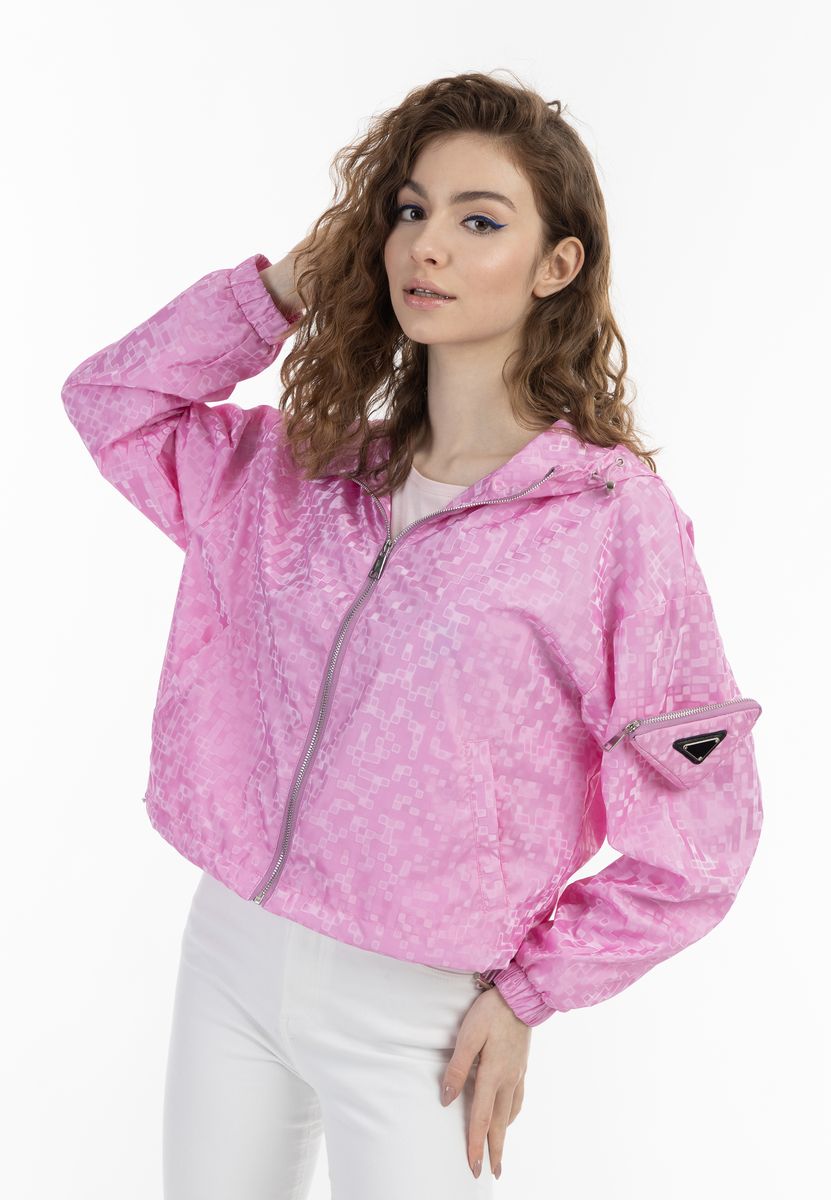 Cropped Windbreaker mit Grafikprint und Kapuze
