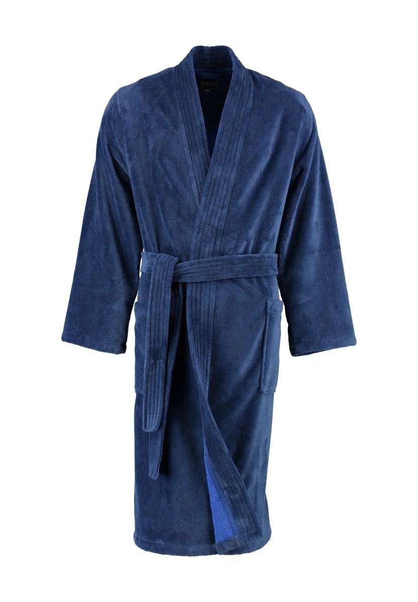 Cawö Basic Bademantel, Bindegürtel, saugstark, für Herren, blau, S