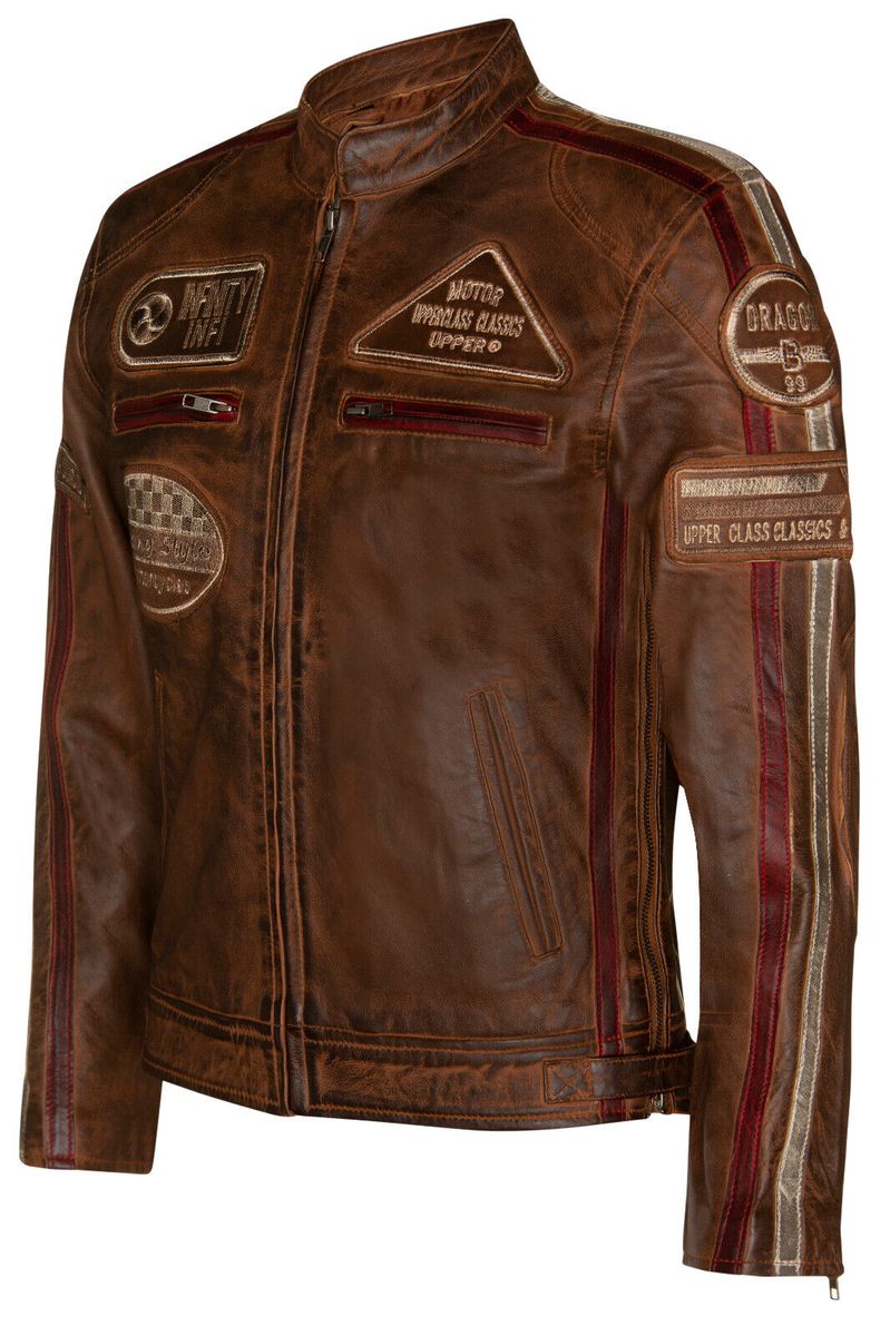Leder-Racing-Jacke mit Vintage-Patches