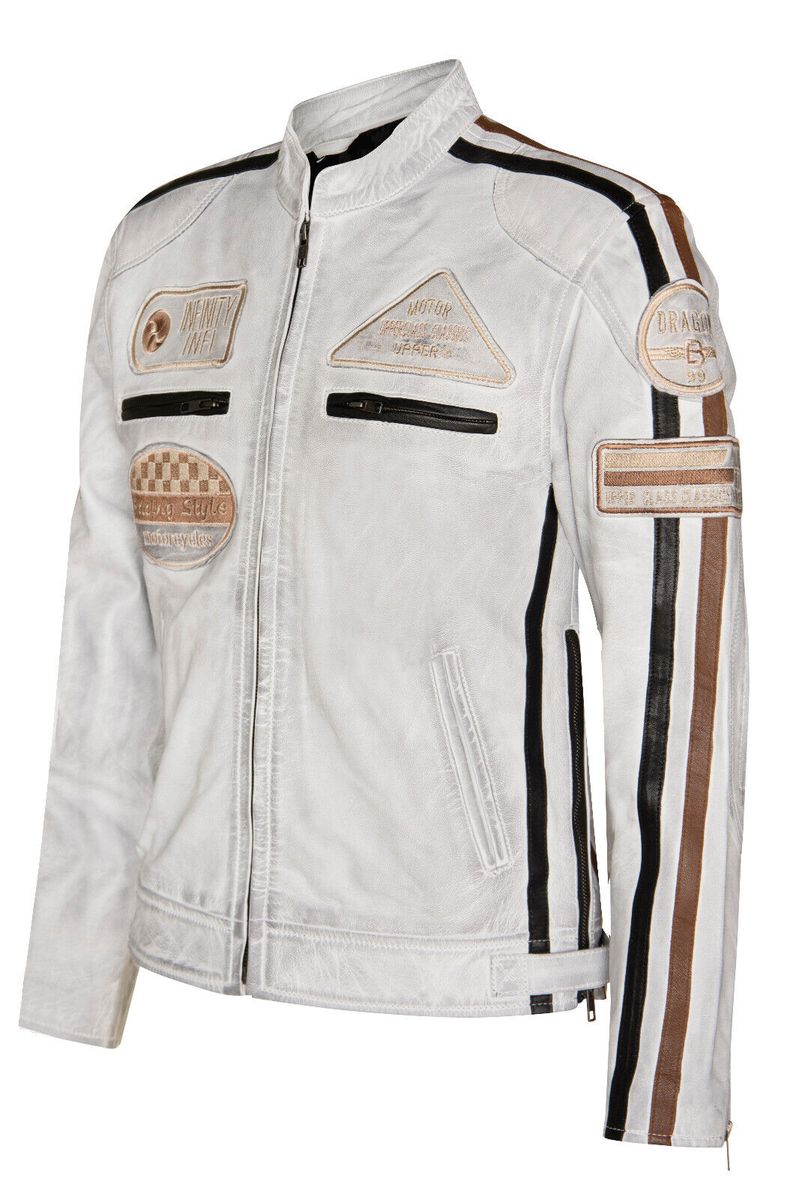 Leder-Racing-Jacke mit Vintage-Patches