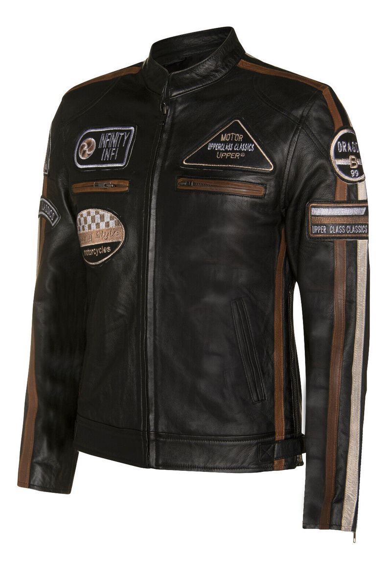Leder-Racing-Jacke mit Vintage-Patches