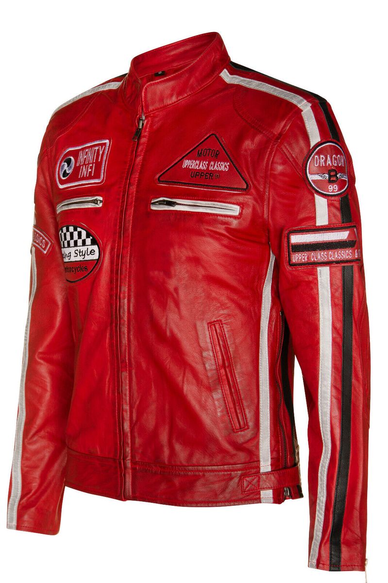 Leder-Racing-Jacke mit Vintage-Patches