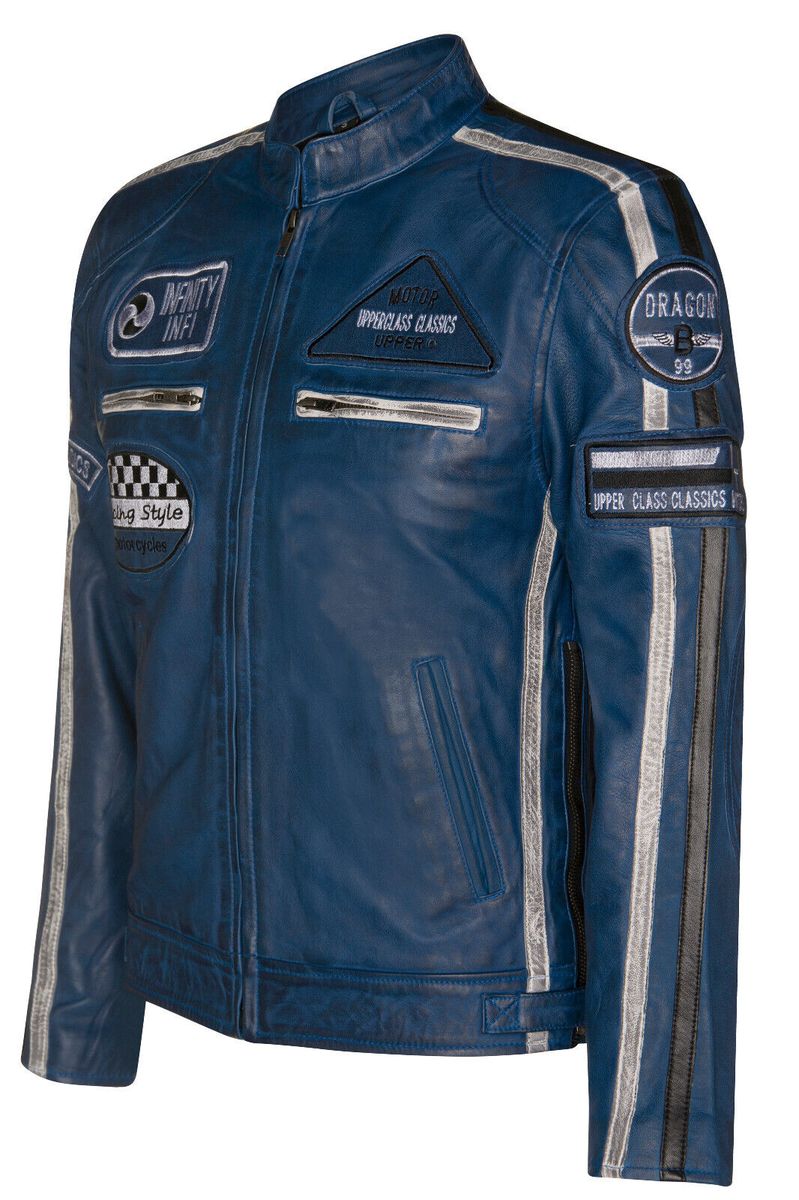 Leder-Racing-Jacke mit Vintage-Patches