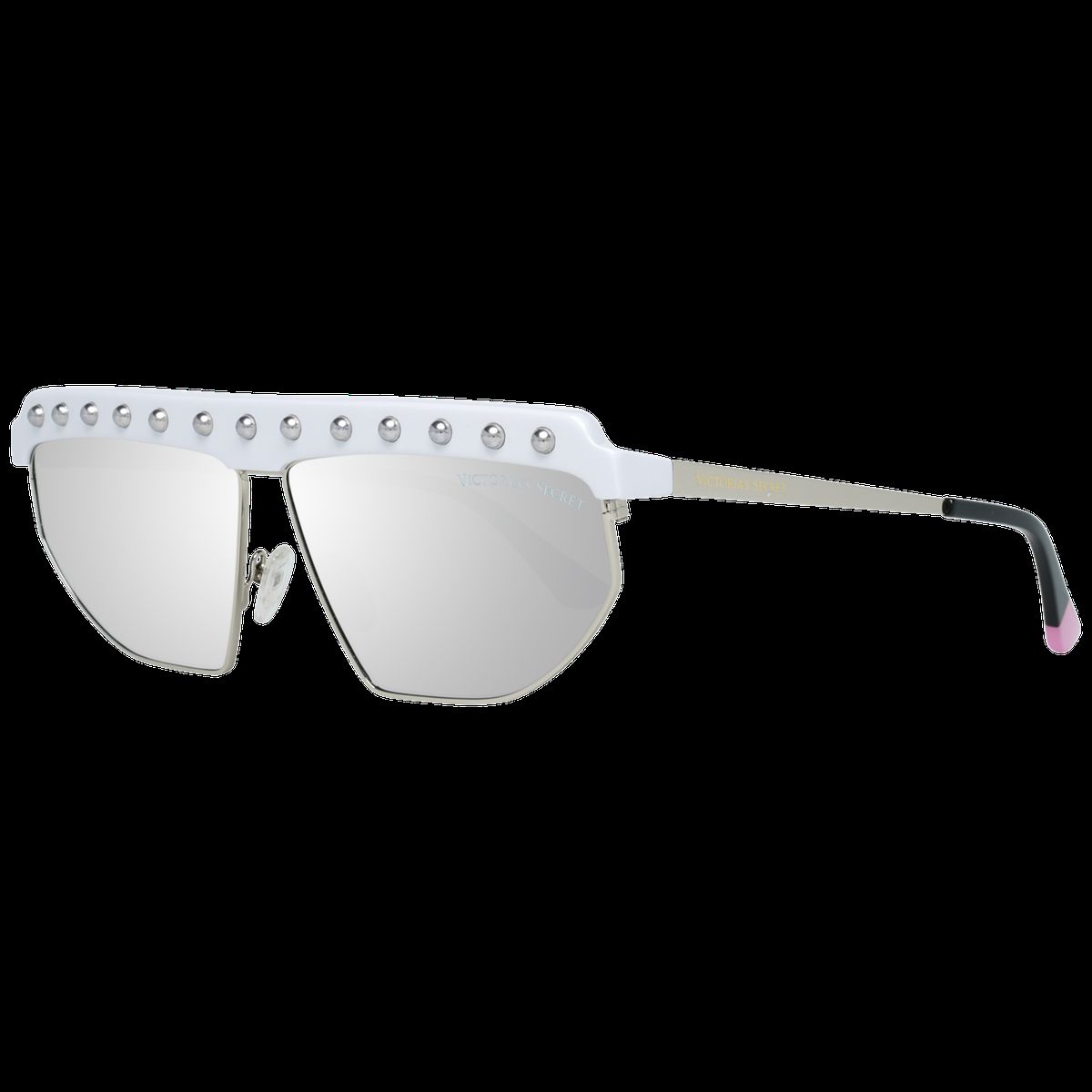 Weiße Shield-Sonnenbrille mit silberverspiegelten Gläsern