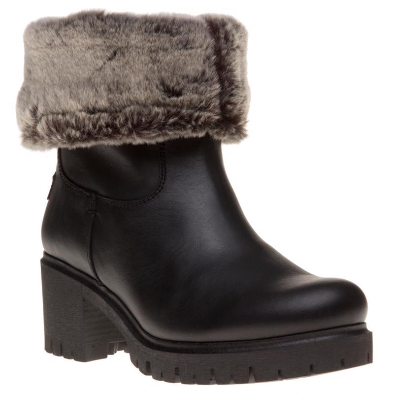 Brauner Leder-Stiefelette mit Fellbesatz