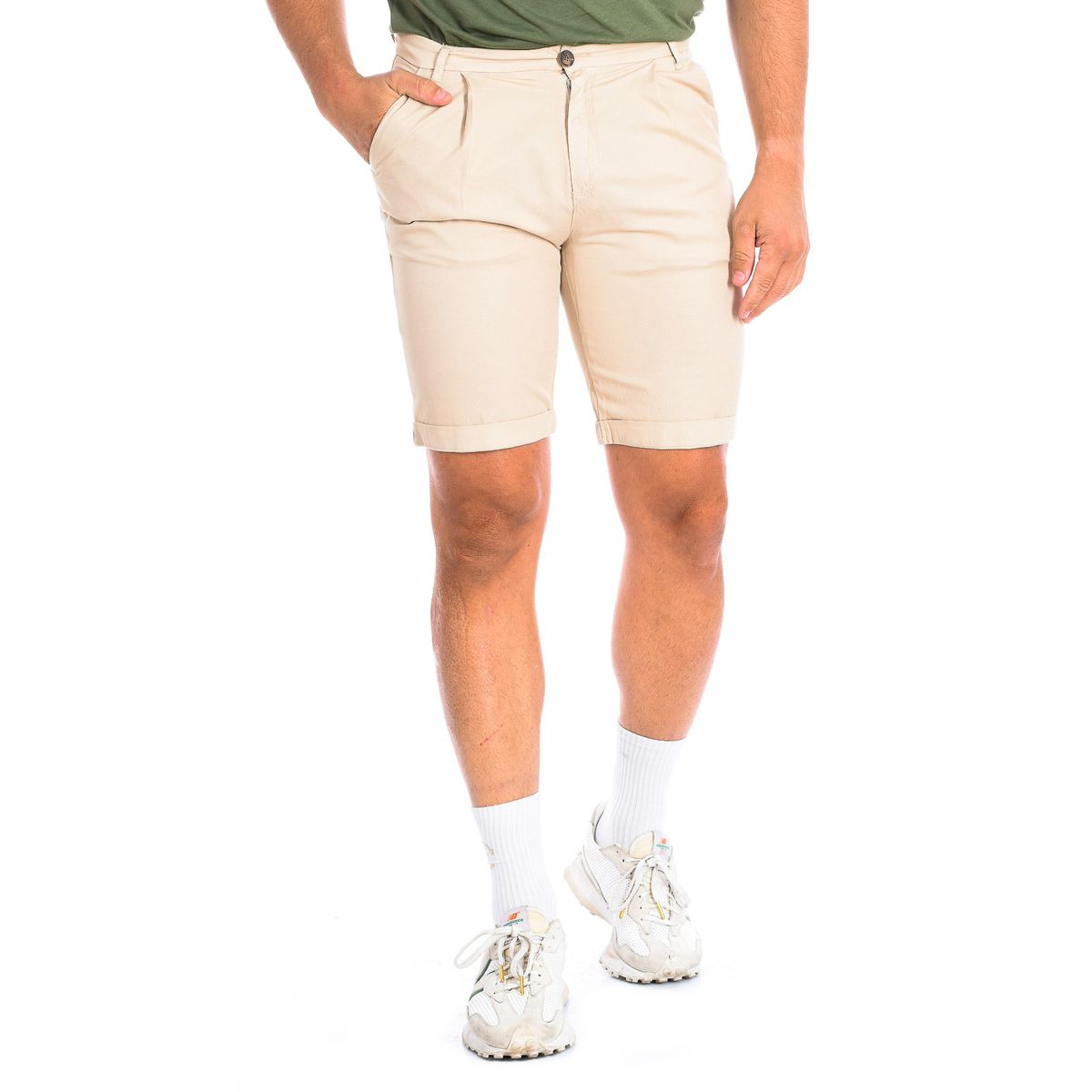 Herren Bermuda-Shorts mit Leinenmischung und flacher Vorderseite